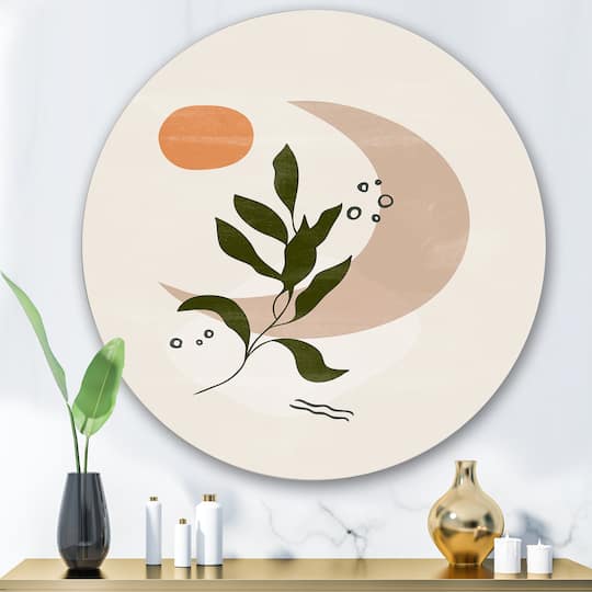Designart - Abstract Geometrical Moon With Leaf I